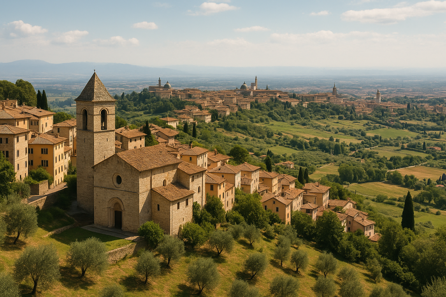 Borgo collinare e paesaggio nei dintorni di una grande città italiana