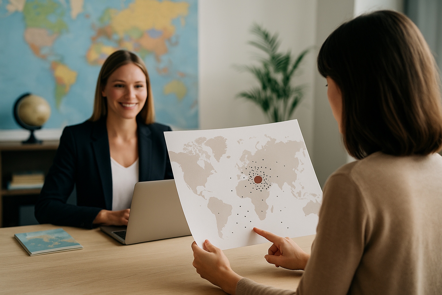 Illustrazione concettuale di mappa con mete secondarie evidenziate rispetto a una meta principale affollata